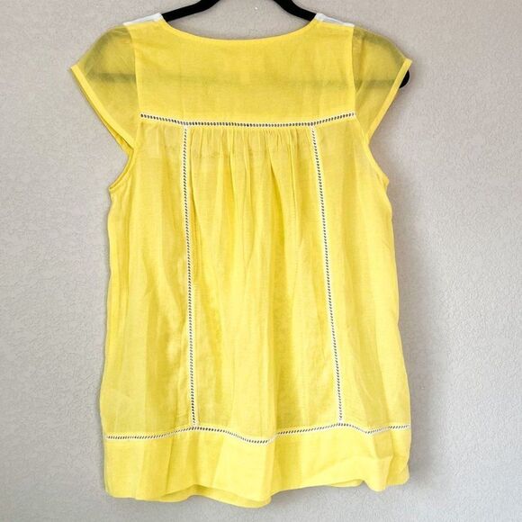 Anthropologie Moulinette Soeurs Yellow Blouse with White Embroidery Size 0 - Picture 6 of 7